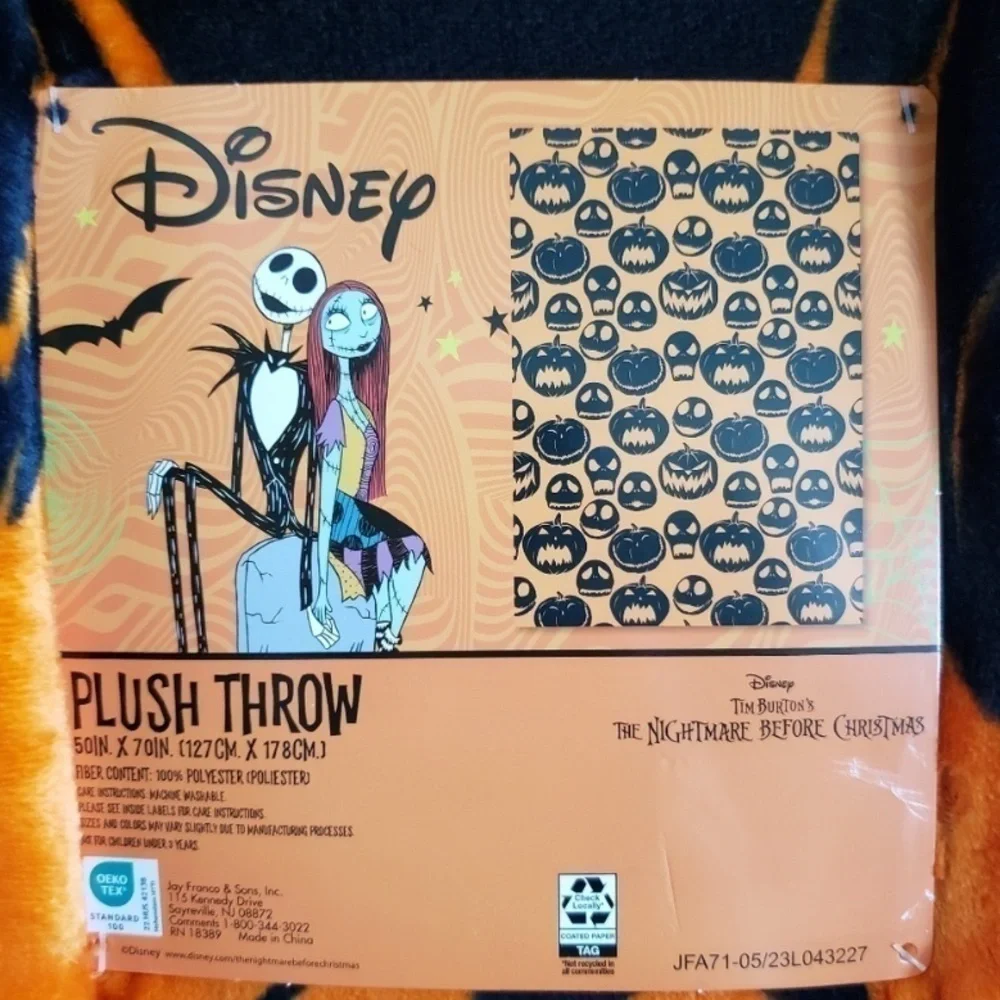 Disney Jack Skellington Orange Black Plush Throw Blanket NEW Nightmare Before